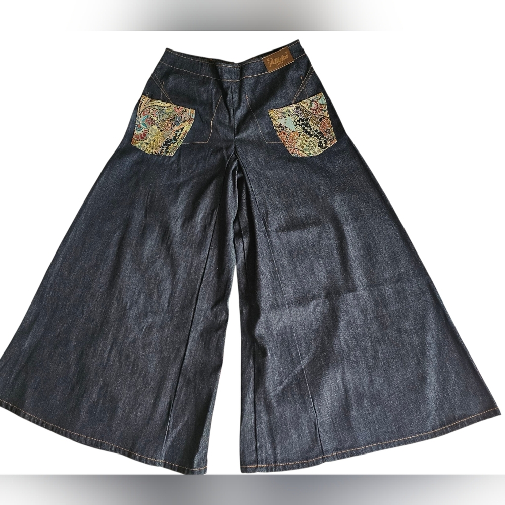 Aliska Jeans Extreme Wide-Leg 90s Vintage Patchwork Denim RAVER Pants S 7/8